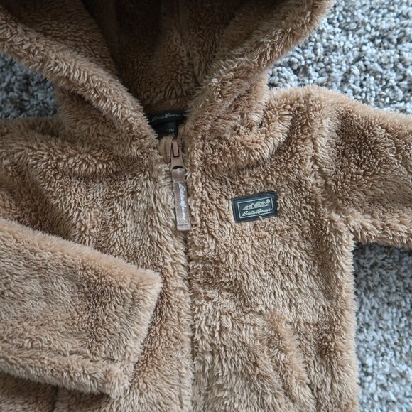 Infant Eddie Bauer Fleece Bear Zip up Jacket SUPER SOFT Bear Ears Brown 12M - Picture 2 of 4